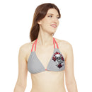 "Skull & Barrel" Base Light Grey - Left Logo - Strappy Triangle Bikini Top (AOP)
