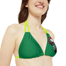 "Skull & Barrel" Base Dark Green- Left Logo - Strappy Triangle Bikini Top (AOP)