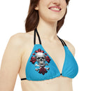 "Skull & Barrel" Base Turquoise - Right Logo - Strappy Triangle Bikini Top (AOP)