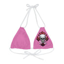 "Skull & Barrel" Base Light Pink - Left Logo - Strappy Triangle Bikini Top (AOP)