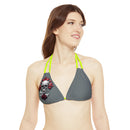 "Skull & Barrel" Base Dark Grey - Right Logo - Strappy Triangle Bikini Top (AOP)