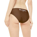 "Skull & Barrel" Base Brown - White Logo - Loop Tie Side Bikini Bottom (AOP)