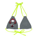 "Skull & Barrel" Base Dark Grey - Right Logo - Strappy Triangle Bikini Top (AOP)