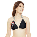 "Skull & Barrel" Base Black - Right Logo - Strappy Triangle Bikini Top (AOP)