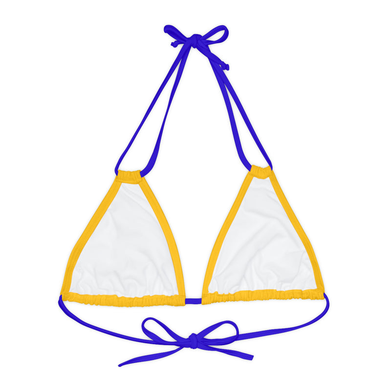 "Skull & Barrel" Base Yellow - Right Logo - Strappy Triangle Bikini Top (AOP)