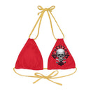 "Skull & Barrel" Base Dark Red - Left Logo - Strappy Triangle Bikini Top (AOP)
