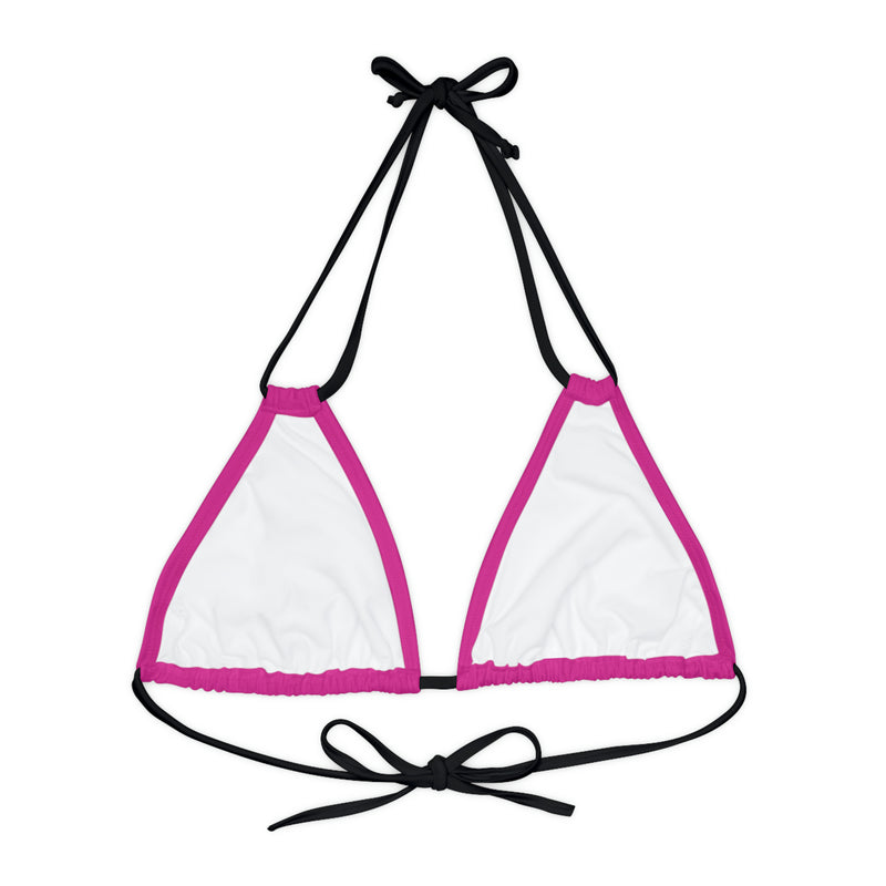 "Skull & Barrel" Base Pink - Right Logo - Strappy Triangle Bikini Top (AOP)