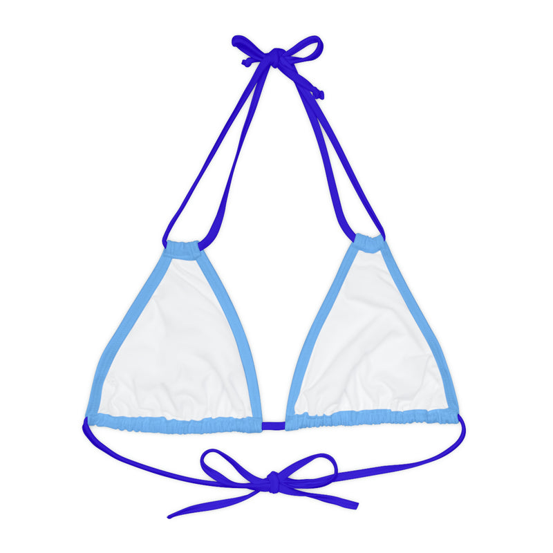 "Skull & Barrel" Base Light Blue - Left Logo - Strappy Triangle Bikini Top (AOP)