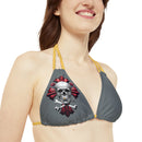 "Skull & Barrel" Base Dark Grey - Right Logo - Strappy Triangle Bikini Top (AOP)