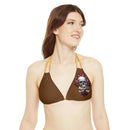 "Skull & Barrel" Base Brown- Left Logo - Strappy Triangle Bikini Top (AOP)