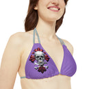 "Skull & Barrel" Base Light Purple - Right Logo - Strappy Triangle Bikini Top (AOP)