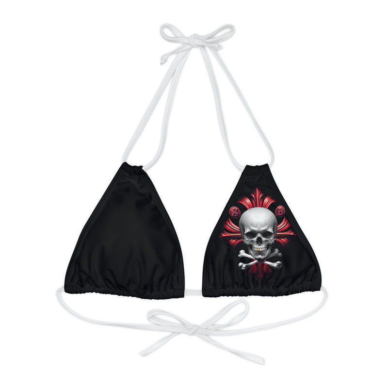 "Skull & Barrel" Base Black - Left Logo - Strappy Triangle Bikini Top (AOP)