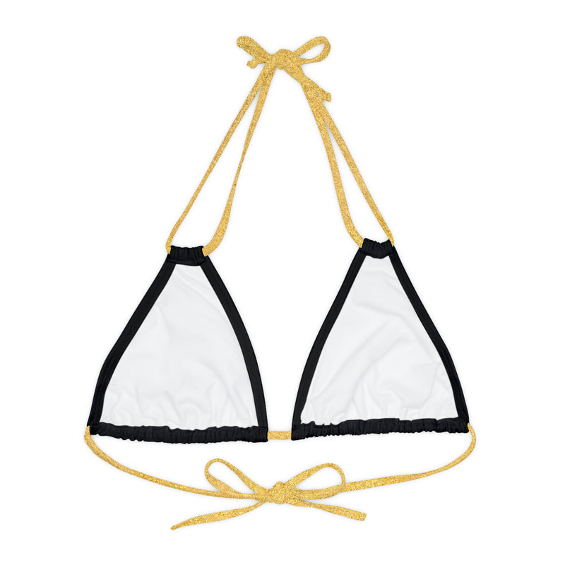 "Skull & Barrel" Base Black - Left Logo - Strappy Triangle Bikini Top (AOP)