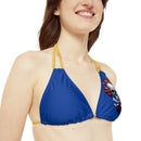 "Skull & Barrel" Base Dark Blue - Left Logo - Strappy Triangle Bikini Top (AOP)