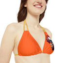 "Skull & Barrel" Base Orange - Left Logo - Strappy Triangle Bikini Top (AOP)
