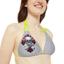 "Skull & Barrel" Base Light Grey - Right Logo - Strappy Triangle Bikini Top (AOP)