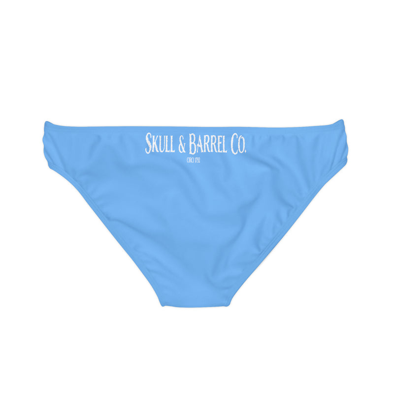 "Skull & Barrel" Base Light Blue - White Logo - Loop Tie Side Bikini Bottom (AOP)