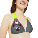 "Skull & Barrel" Base Dark Grey - Right Logo - Strappy Triangle Bikini Top (AOP)