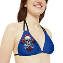 "Skull & Barrel" Base Dark Blue - Right Logo - Strappy Triangle Bikini Top (AOP)