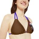 "Skull & Barrel" Base Brown- Left Logo - Strappy Triangle Bikini Top (AOP)