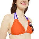 "Skull & Barrel" Base Orange - Left Logo - Strappy Triangle Bikini Top (AOP)