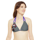 "Skull & Barrel" Base Dark Grey - Right Logo - Strappy Triangle Bikini Top (AOP)