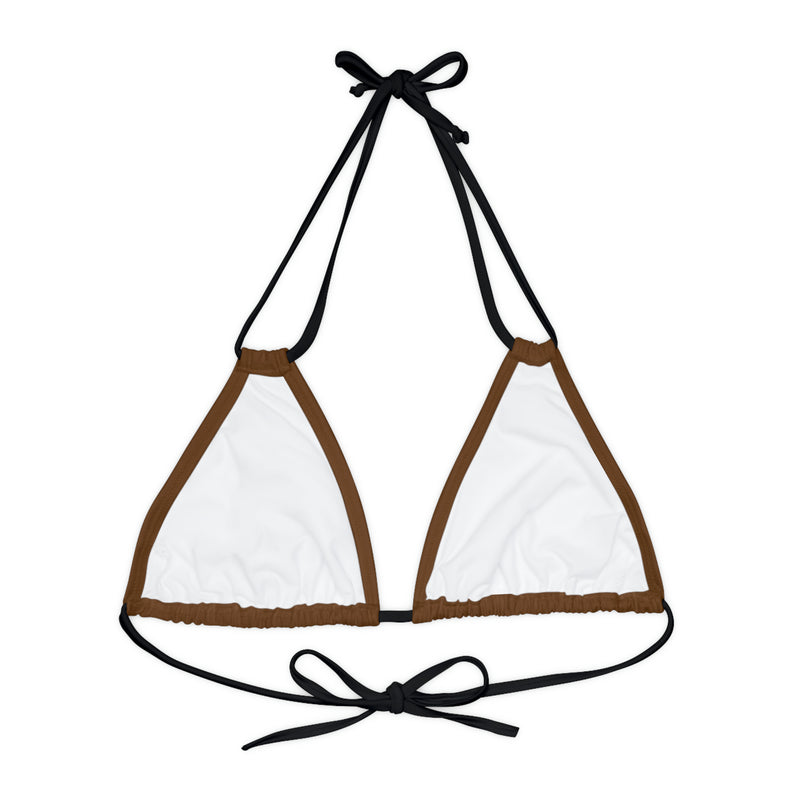 "Skull & Barrel" Base Brown - Right Logo - Strappy Triangle Bikini Top (AOP)