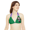 "Skull & Barrel" Base Dark Green- Left Logo - Strappy Triangle Bikini Top (AOP)