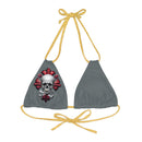 "Skull & Barrel" Base Dark Grey - Right Logo - Strappy Triangle Bikini Top (AOP)