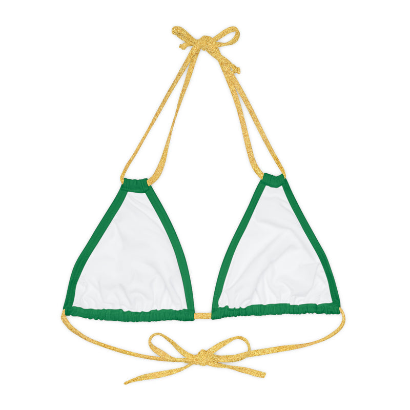 "Skull & Barrel" Base Dark Green- Left Logo - Strappy Triangle Bikini Top (AOP)