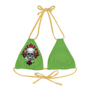 "Skull & Barrel" Base Green - Right Logo - Strappy Triangle Bikini Top (AOP)
