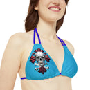 "Skull & Barrel" Base Turquoise - Right Logo - Strappy Triangle Bikini Top (AOP)