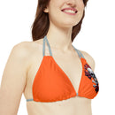 "Skull & Barrel" Base Orange - Left Logo - Strappy Triangle Bikini Top (AOP)