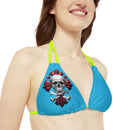 "Skull & Barrel" Base Turquoise - Right Logo - Strappy Triangle Bikini Top (AOP)