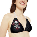"Skull & Barrel" Base Black - Right Logo - Strappy Triangle Bikini Top (AOP)