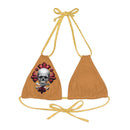 "Skull & Barrel" Base Light Brown - Right Logo - Strappy Triangle Bikini Top (AOP)