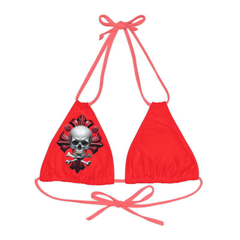 "Skull & Barrel" Base Red - Right Logo - Strappy Triangle Bikini Top (AOP)