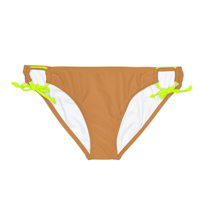 "Skull & Barrel" Base Light Brown - White Logo - Loop Tie Side Bikini Bottom (AOP)