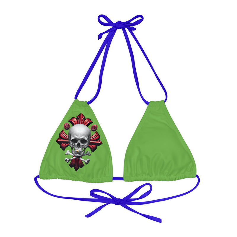 "Skull & Barrel" Base Green - Right Logo - Strappy Triangle Bikini Top (AOP)