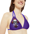 "Skull & Barrel" Base Purple - Right Logo - Strappy Triangle Bikini Top (AOP)