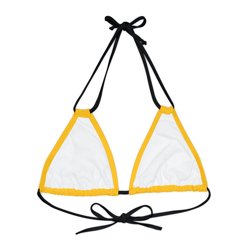 "Skull & Barrel" Base Yellow - Left Logo - Strappy Triangle Bikini Top (AOP)