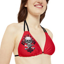 "Skull & Barrel" Base Dark Red - Right Logo - Strappy Triangle Bikini Top (AOP)