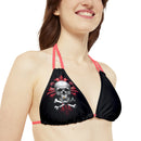 "Skull & Barrel" Base Black - Right Logo - Strappy Triangle Bikini Top (AOP)