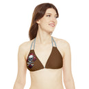 "Skull & Barrel" Base Brown - Right Logo - Strappy Triangle Bikini Top (AOP)