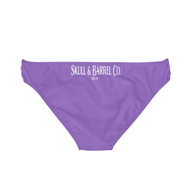 "Skull & Barrel" Base Light Purple - White Logo - Loop Tie Side Bikini Bottom (AOP)