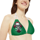 "Skull & Barrel" Base Dark Green - Right Logo - Strappy Triangle Bikini Top (AOP)
