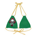 "Skull & Barrel" Base Dark Green - Right Logo - Strappy Triangle Bikini Top (AOP)