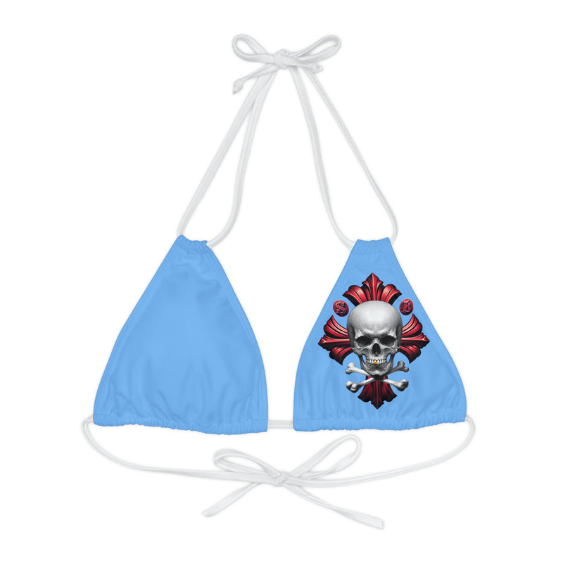 "Skull & Barrel" Base Light Blue - Left Logo - Strappy Triangle Bikini Top (AOP)