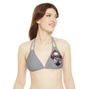 "Skull & Barrel" Base Grey - Left Logo - Strappy Triangle Bikini Top (AOP)