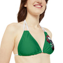 "Skull & Barrel" Base Dark Green- Left Logo - Strappy Triangle Bikini Top (AOP)
